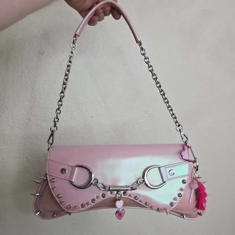 Paris Hilton Custom Iridescent Pink Studded Shoulder Bag with Charms
